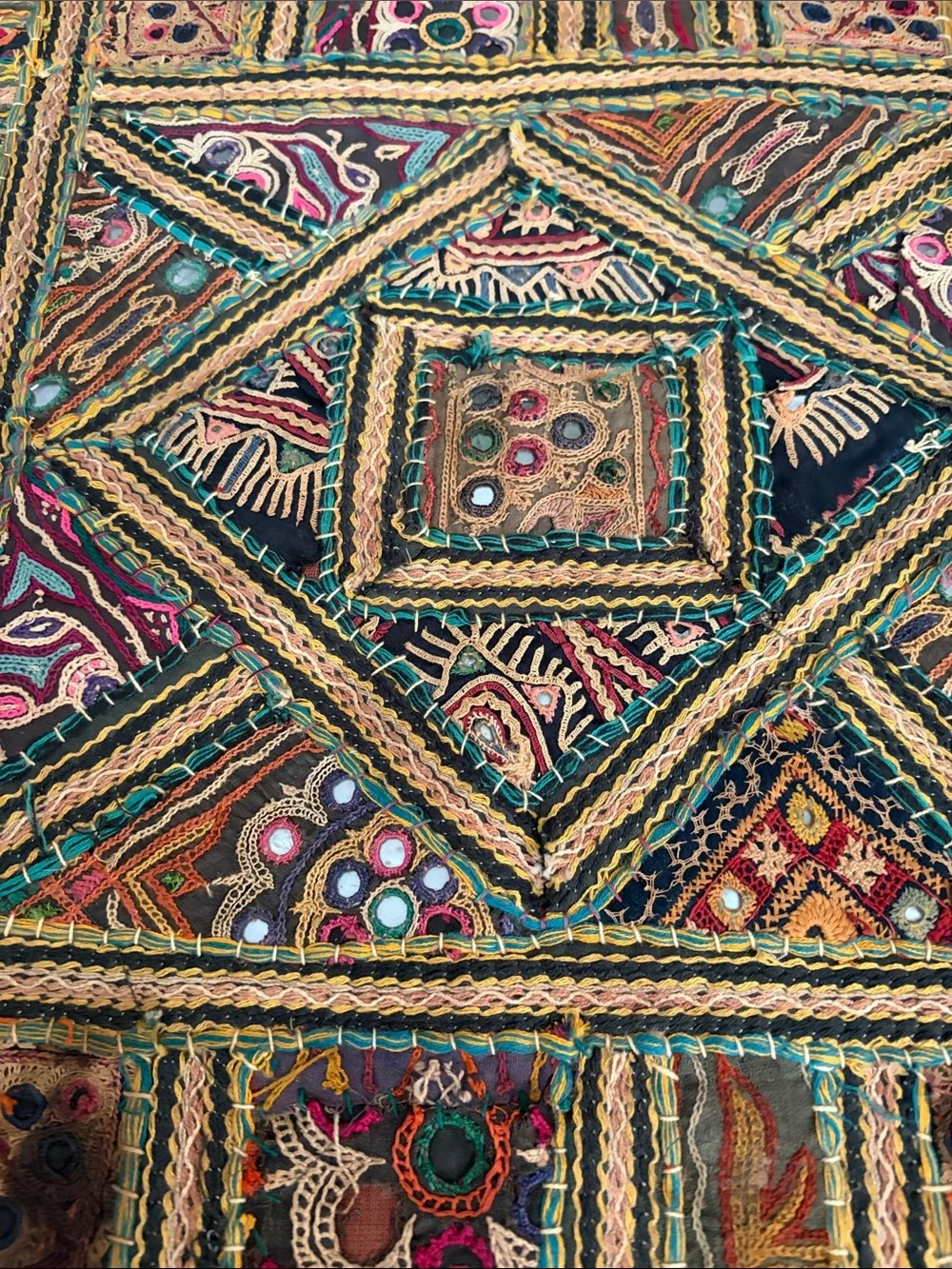 Handcrafted Multicolor Embroidered Wall Hanging - Bohemian Home Decor